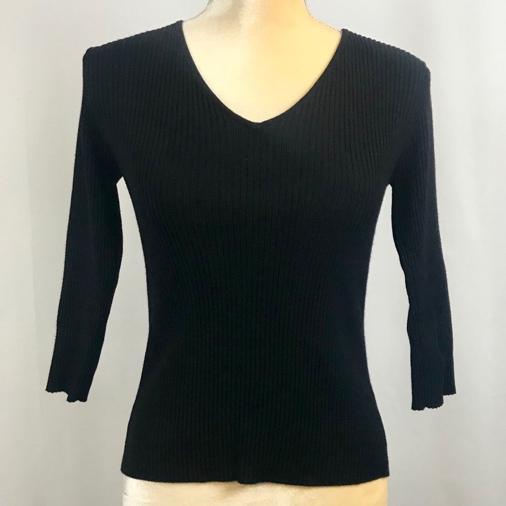 Joseph A. Black Ribbed Knit Sweater 3/4 Sleeve MED